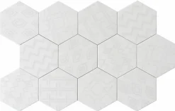 Lux Mosaic Carreau Hexagonal Effet Ciment. Grès Cérame Sol et Mur. Décor Custom Blanc 14x16cm