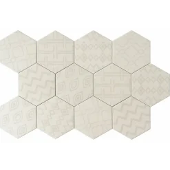 Lux Mosaic Carreau Hexagonal Effet Ciment. Grès Cérame Sol et Mur. Décor Custom Ivoire 14x16cm