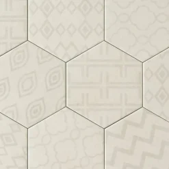 Lux Mosaic Carreau Hexagonal Effet Ciment. Grès Cérame Sol et Mur. Décor Custom Ivoire 14x16cm