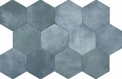 Carreau Hexagonal en Grès Cérame Effet Ciment. Série Denia Bleu 14x16 cm-Lux Mosaic Discount