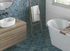 Carreau Hexagonal en Grès Cérame Effet Ciment. Série Denia Bleu 14x16 cm-Lux Mosaic Discount