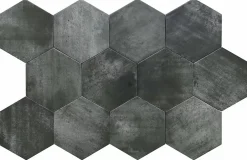Carreau Hexagonal en Grès Cérame Effet Ciment. Série Denia Graphite 14x16 cm-Lux Mosaic New