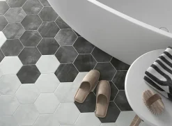 Carreau Hexagonal en Grès Cérame Effet Ciment. Série Denia Blanc 14x16 cm-Lux Mosaic Best