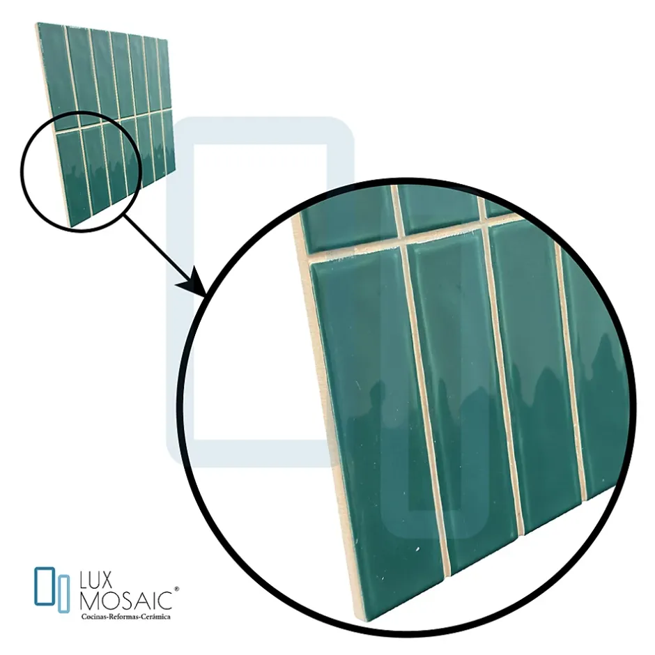 Carreau Pré-découpé Effet Mosaïque. Série Stick Émeraude 20x20 cm-Lux Mosaic Online