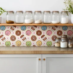 Carreaux vinyle 30x30 cm Beignets et café de dessins animés 9 pcs-Tulup