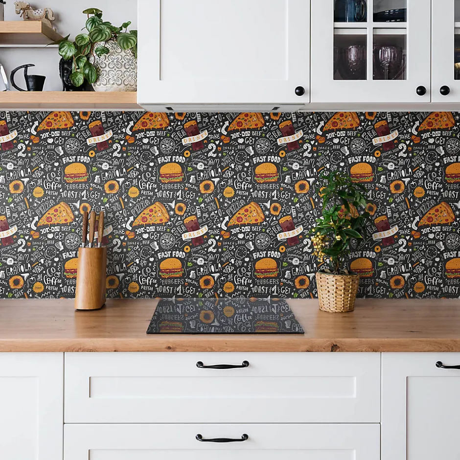 Carreaux vinyle 30x30 cm Dessin animé de restauration rapide 9 pcs-Tulup