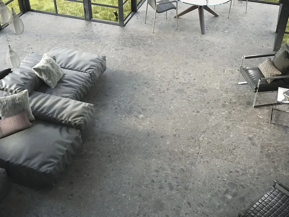 Carrelage Aspect terrazzo Berma noir rectifié 80x80 cm-Tinker