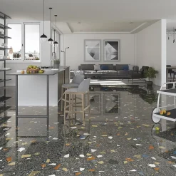 Carrelage Aspect terrazzo Straci noir poli 79.5x79.5 cm-Tinker Hot