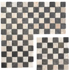 Carrelage de mosaïque (Boite de 1m²) / Plaque mosaïque mur et sol en marbre naturel coloris gris foncé et blanc mat- 30 x 30 cm-Pegane Online