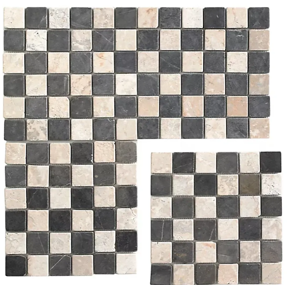 Carrelage de mosaïque (Boite de 1m²) / Plaque mosaïque mur et sol en marbre naturel coloris gris foncé et blanc mat- 30 x 30 cm-Pegane Online