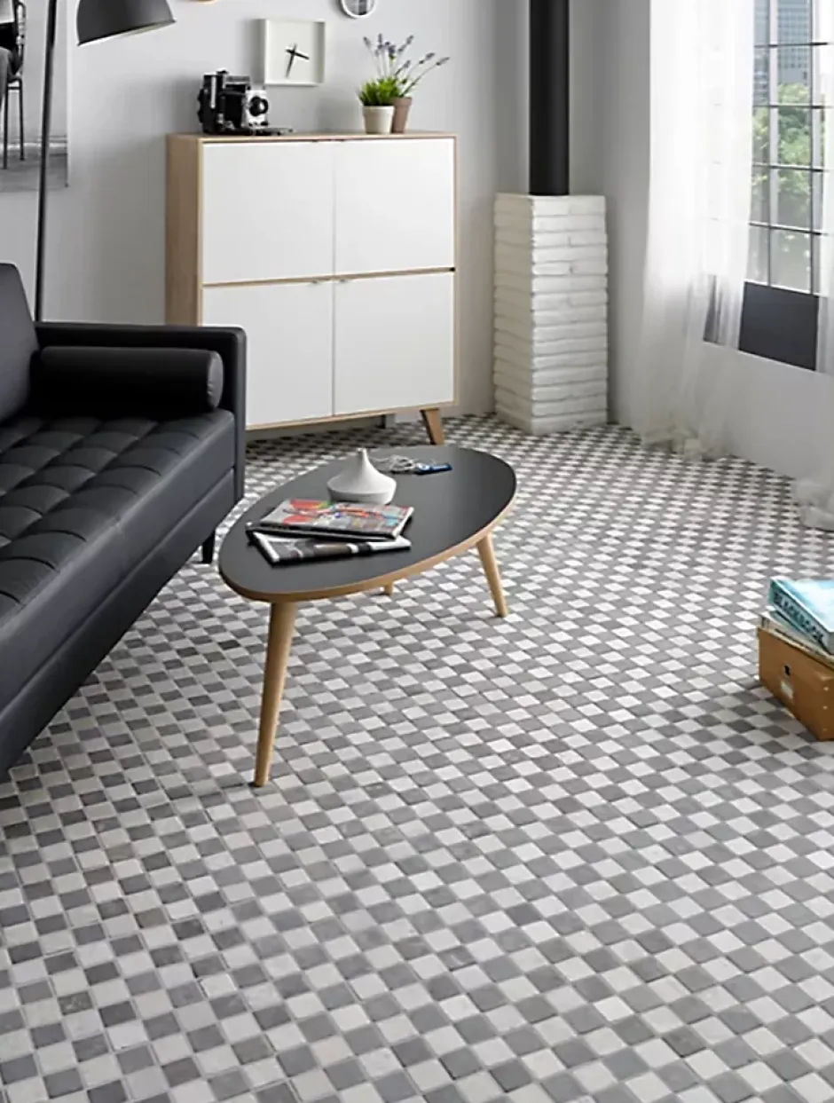 Carrelage de mosaïque (Boite de 1m²) / Plaque mosaïque mur et sol en marbre naturel coloris gris foncé et blanc mat- 30 x 30 cm-Pegane Online