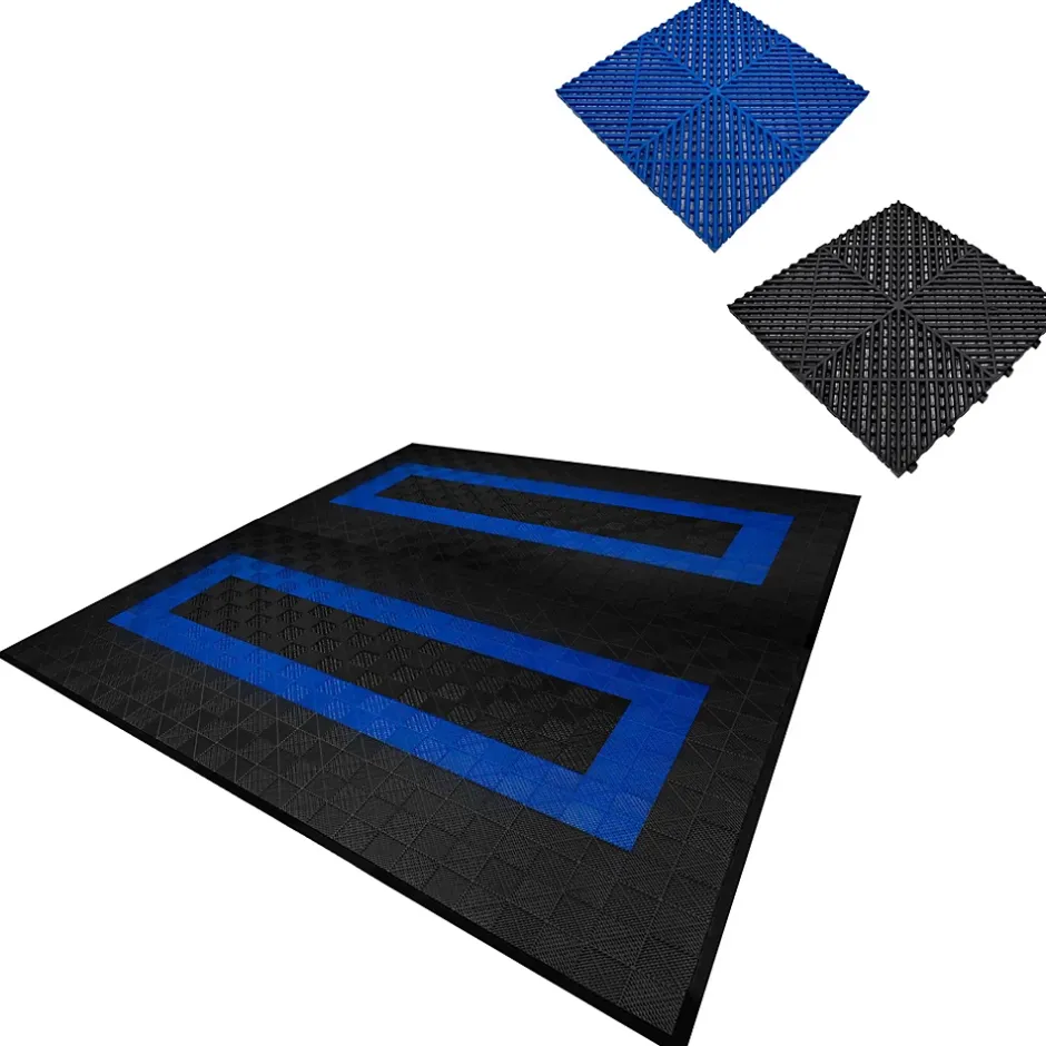MonsterShop Carrelage de Sol Ventilé Pour Garage Avec Bordure (165 x Noir & 60 Bleu)