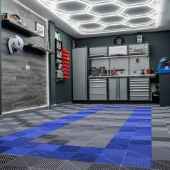 Carrelage de Sol Ventilé Pour Garage Avec Bordure (90 x Gris & 30 Bleu)-MonsterShop New
