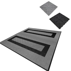 Carrelage de Sol Ventilé Pour Garage Avec Bordure (165 x Gris & 60 Noir)-MonsterShop Clearance