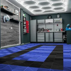 Carrelage de Sol Ventilé Pour Garage Avec Bordure (90 x Bleu & 30 Noir)-MonsterShop Online