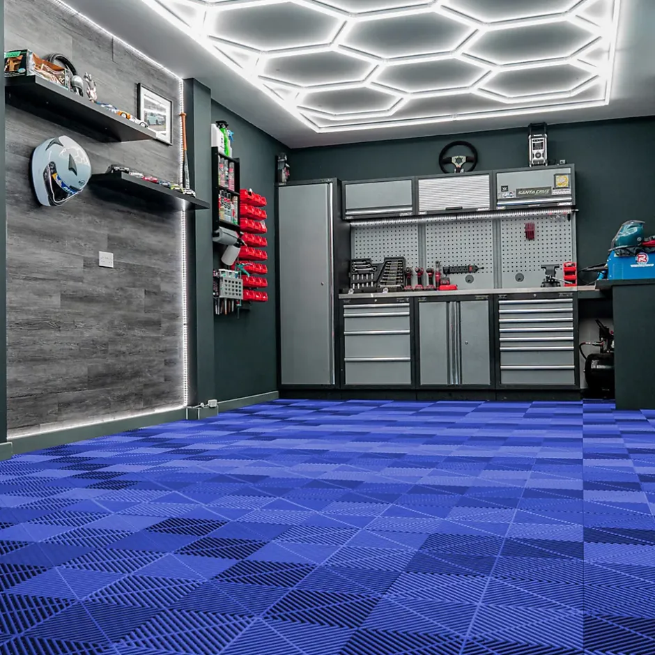 Carrelage de Sol Ventilé Pour Garage x120 Avec Bordure (Bleu)-MonsterShop Hot