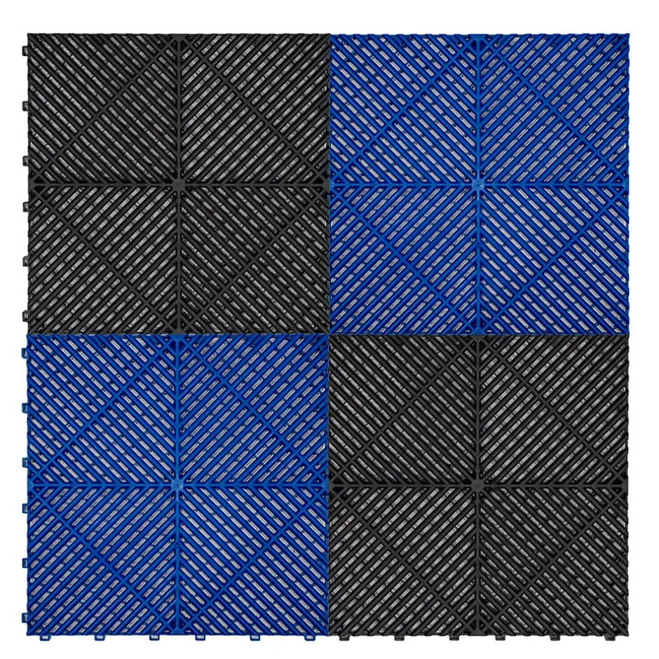 Carrelage de Sol Ventilé Pour Garage Avec Bordure (60 x Noir & 60 Bleu)-MonsterShop Discount