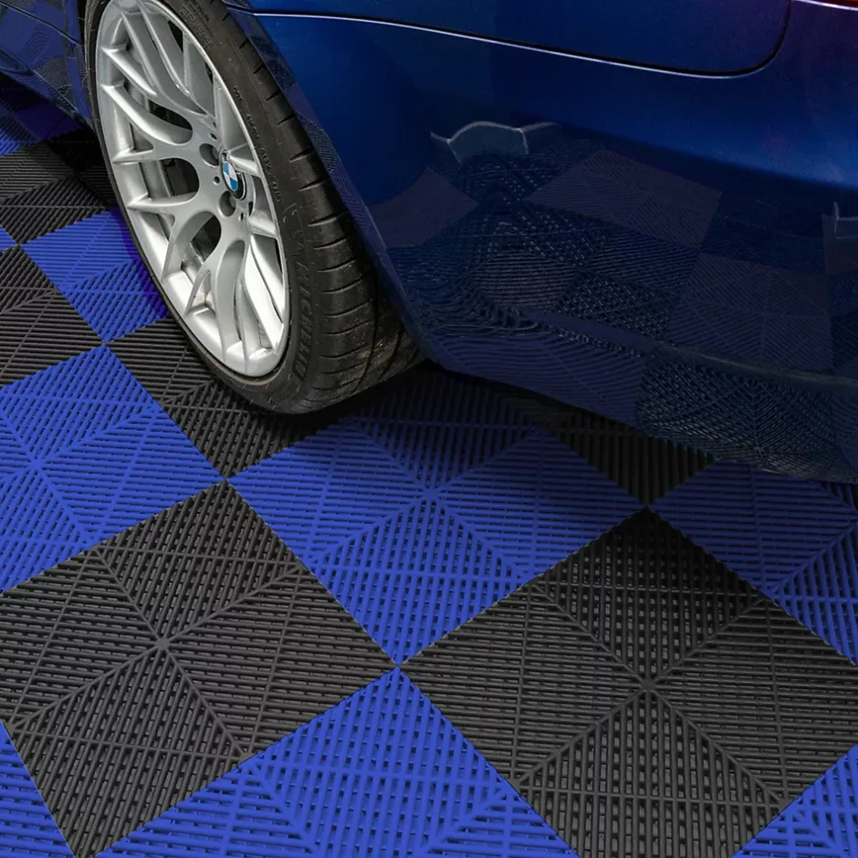 Carrelage de Sol Ventilé Pour Garage Avec Bordure (60 x Noir & 60 Bleu)-MonsterShop Discount
