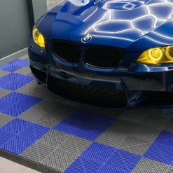 MonsterShop Carrelage de Sol Ventilé Pour Garage Avec Bordure (120 x Gris & 120 Bleu)