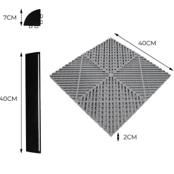 Carrelage de Sol Ventilé Pour Garage x120 Avec Bordure (Gris)-MonsterShop Online