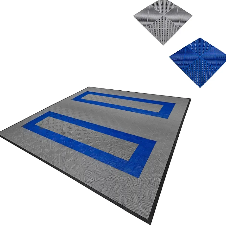 MonsterShop Carrelage de Sol Ventilé Pour Garage Avec Bordure (165 x Gris & 60 Bleu)