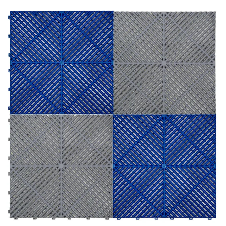 MonsterShop Carrelage de Sol Ventilé Pour Garage Avec Bordure (165 x Gris & 60 Bleu)