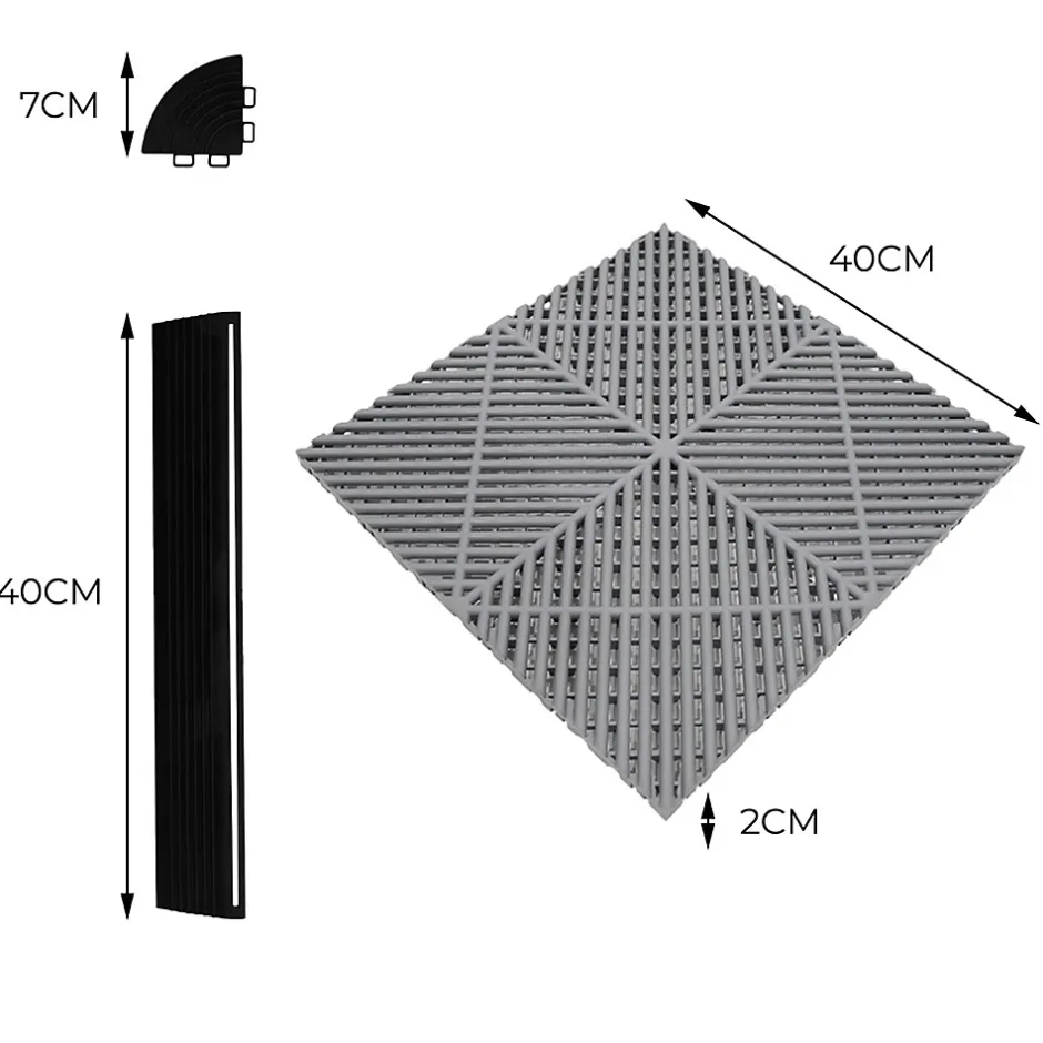 MonsterShop Carrelage de Sol Ventilé Pour Garage Avec Bordure (165 x Gris & 60 Bleu)
