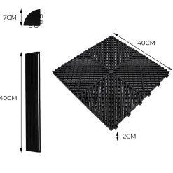 MonsterShop Carrelage de Sol Ventilé Pour Garage x225 Avec Bordure (Noir)