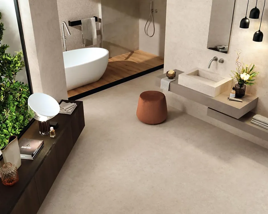 Carrelage effet Béton Beige Terre 278x120x0,6 cm Mat Vetrano - Mur intérieur (vendu par carton de 3,336 m²) --Ro'Ma Carrelage Best