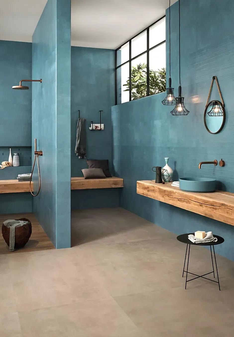 Carrelage effet Béton Bleu Cendré 80x40x0,85 cm Mat Vetrano - Mur intérieur (vendu par carton de 1,28 m²) --Ro'Ma Carrelage Clearance