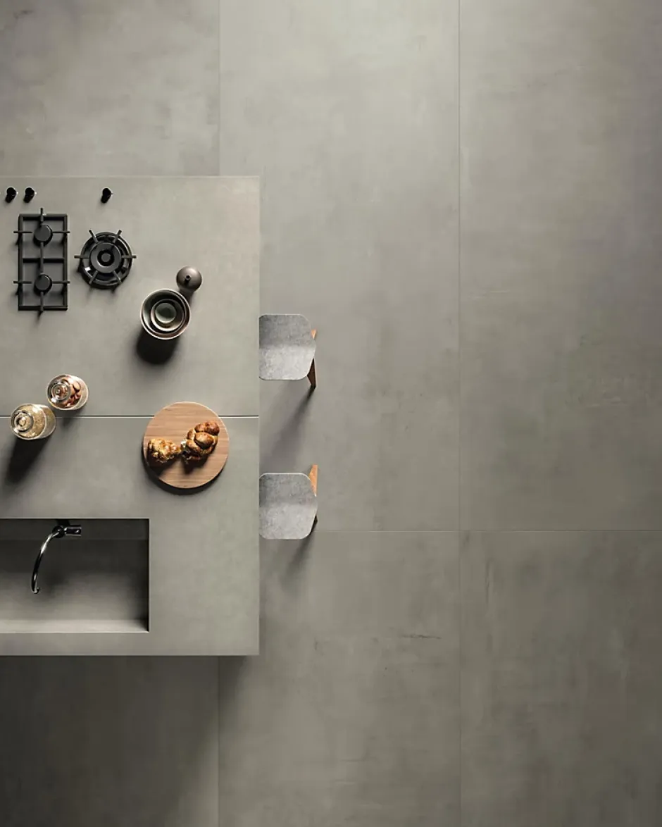 Ro'Ma Carrelage Carrelage effet Béton Gris Cendré 240x120x0,9 cm Mat Gravino - Mur intérieur (vendu par carton de 2,88 m²) -