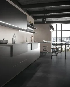 Carrelage effet Béton Gris Nuit 278x120x0,6 cm Mat Gravino - Mur intérieur (vendu par carton de 3,336 m²) --Ro'Ma Carrelage Outlet