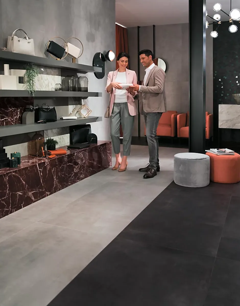 Ro'Ma Carrelage Carrelage effet Béton Gris Cendré 150x75x0,9 cm Mat Gravino - Sol et mur intérieur (vendu par carton de 2,25 m²) -