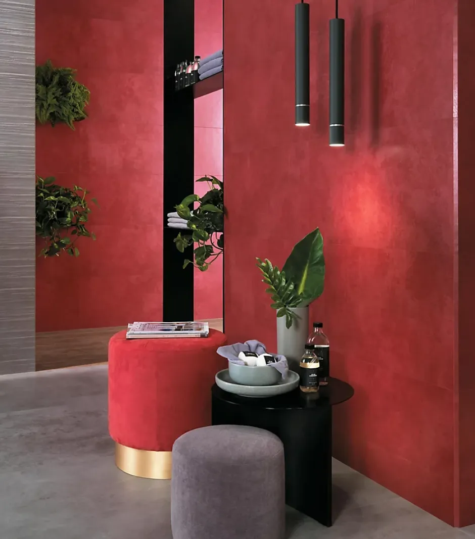 Carrelage effet Béton Rouge 80x40x0,85 cm Mat Gravino - Mur intérieur (vendu par carton de 1,28 m²) --Ro'Ma Carrelage New