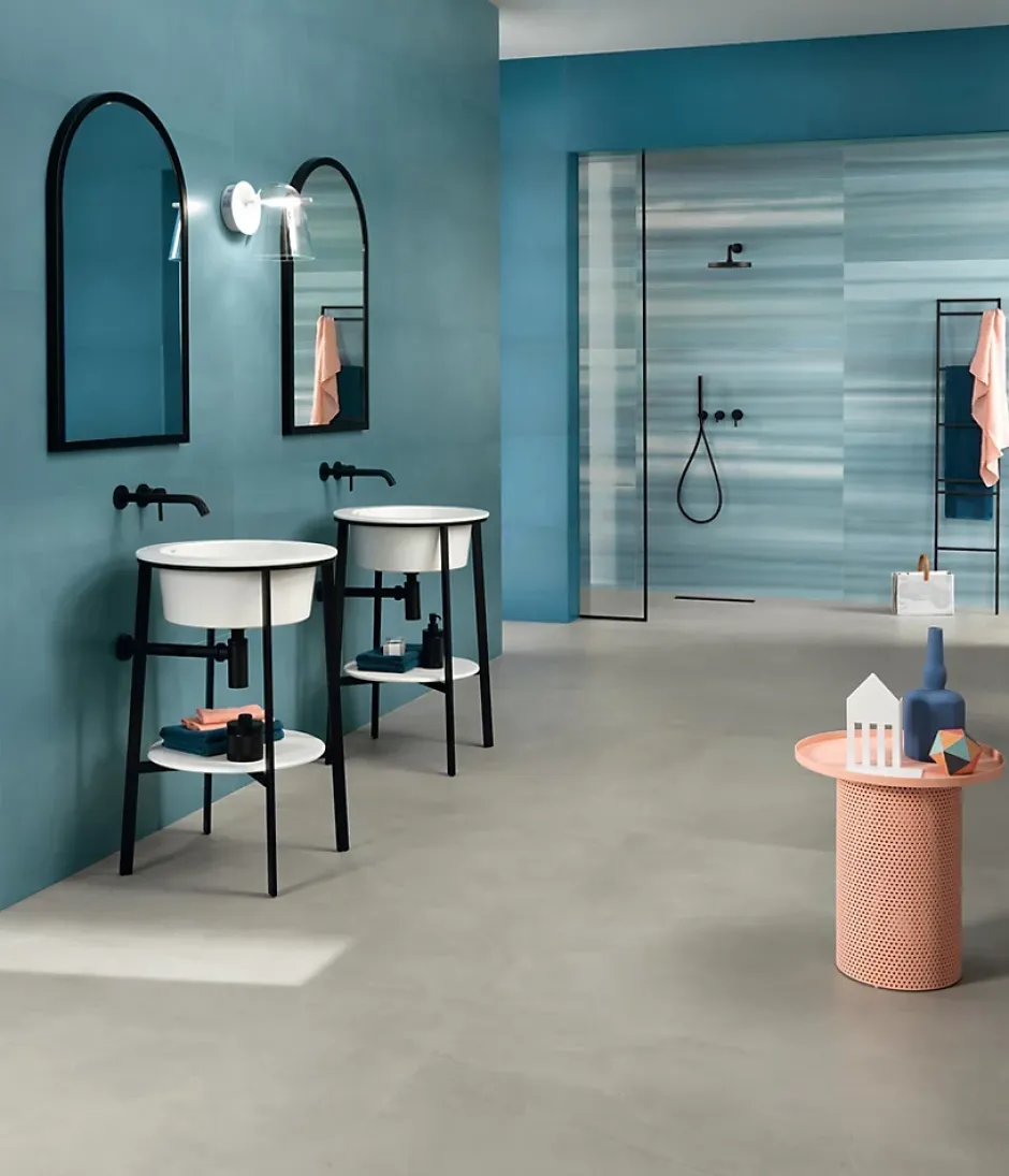 Ro'Ma Carrelage Carrelage effet Enduit Bleu Brume 120x50x0,85 cm Mat Calviro - Mur intérieur (vendu par carton de 1,8 m²) -