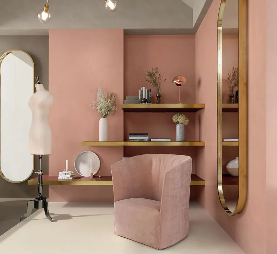 Ro'Ma Carrelage Carrelage effet Enduit Rose Argile 278x120x0,6 cm Mat Calviro - Mur intérieur (vendu par carton de 3,336 m²) -