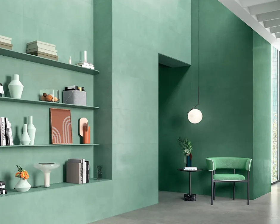 Ro'Ma Carrelage Carrelage effet Enduit Vert Pin 120x50x0,85 cm Mat Calviro - Mur intérieur (vendu par carton de 1,8 m²) -