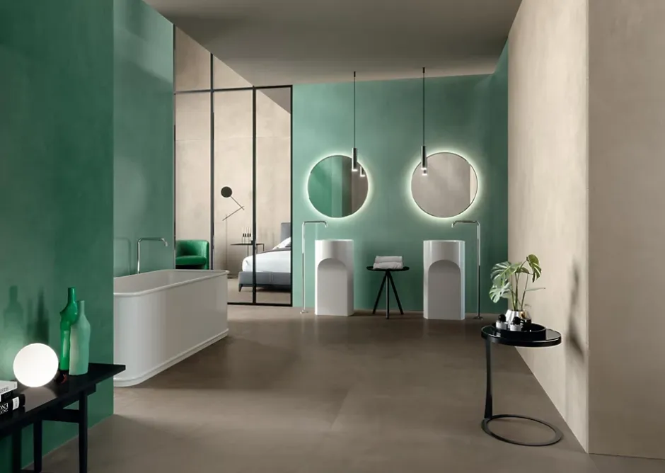 Carrelage effet Enduit Vert Pin 278x120x0,6 cm Mat Calviro - Mur intérieur (vendu par carton de 3,336 m²) --Ro'Ma Carrelage Sale