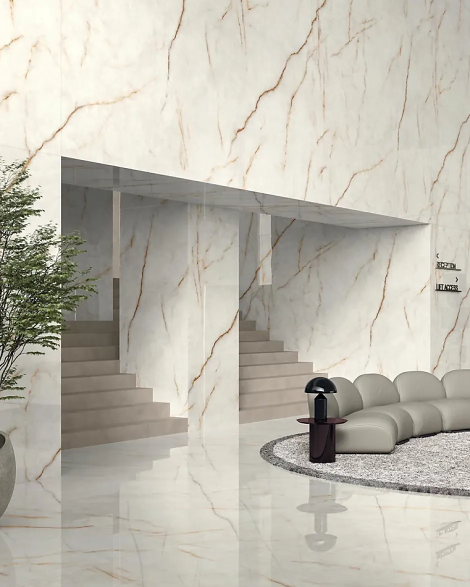 Ro'Ma Carrelage Carrelage effet Marbre Blanc Cristallo 278x120x0,6 cm Silk Sorvella - Mur intérieur (vendu par carton de 3,336 m²) - RO'MA CARRELA