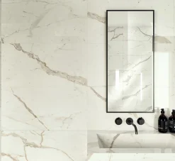 Ro'Ma Carrelage Carrelage effet Marbre Blanc Calacatta Prima 80x40x0,85 cm Brillant Faventa - Mur intérieur (vendu par carton de 1,28 m²) - RO'MA