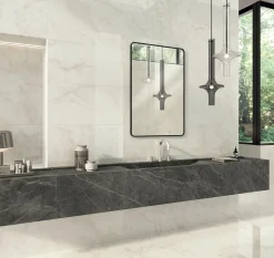 Carrelage effet Marbre Blanc Calacatta Celeste 80x40x0,85 cm Brillant Faventa - Mur intérieur (vendu par carton de 1,28 m²) - RO'M-Ro'Ma Carrelage New