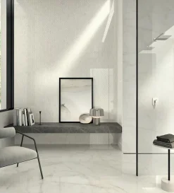 Carrelage effet Marbre Blanc Calacatta Celeste 80x40x0,85 cm Brillant Faventa - Mur intérieur (vendu par carton de 1,28 m²) - RO'M-Ro'Ma Carrelage New