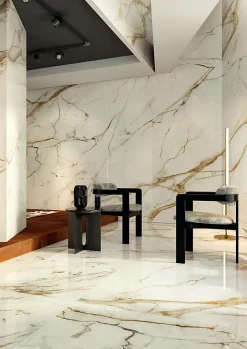 Ro'Ma Carrelage Carrelage effet Marbre Blanc Calacatta Supreme 278x120x0,6 cm Brillant Faventa - Mur intérieur (vendu par carton de 3,336 m²) - RO