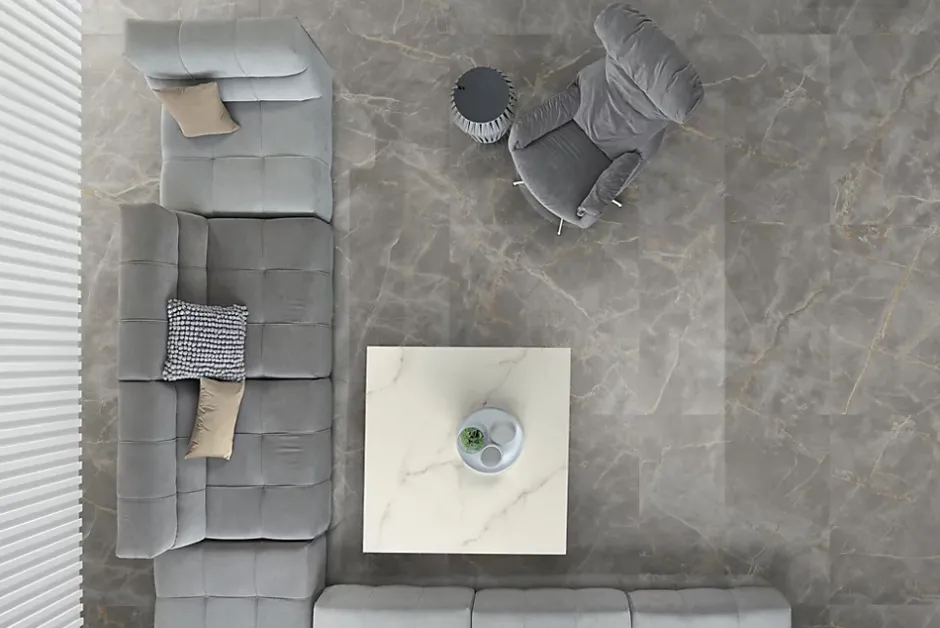 Carrelage effet Marbre Blanc Calacatta Divino 120x120x0,9 cm Silk Montira - Sol et mur intérieur (vendu par carton de 2,88 m²) - R-Ro'Ma Carrelage Outlet