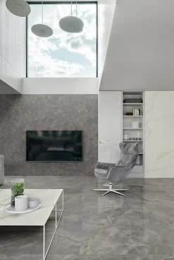 Carrelage effet Marbre Blanc Calacatta Divino 120x120x0,9 cm Silk Montira - Sol et mur intérieur (vendu par carton de 2,88 m²) - R-Ro'Ma Carrelage Outlet