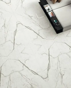 Ro'Ma Carrelage Carrelage effet Marbre Blanc Calacatta Majestic Bookmatch 150x75x0,9 cm Brillant Faventa - Sol et mur intérieur (vendu par carton