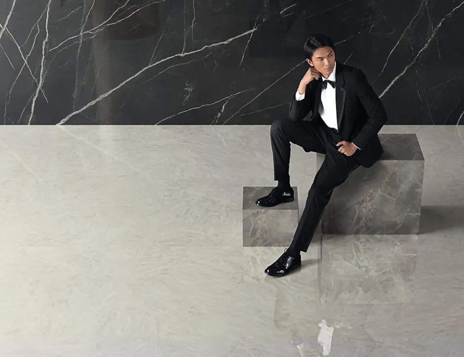 Ro'Ma Carrelage Carrelage effet Marbre Gris Titan 278x120x0,6 cm Brillant Montira - Mur intérieur (vendu par carton de 3,336 m²) -