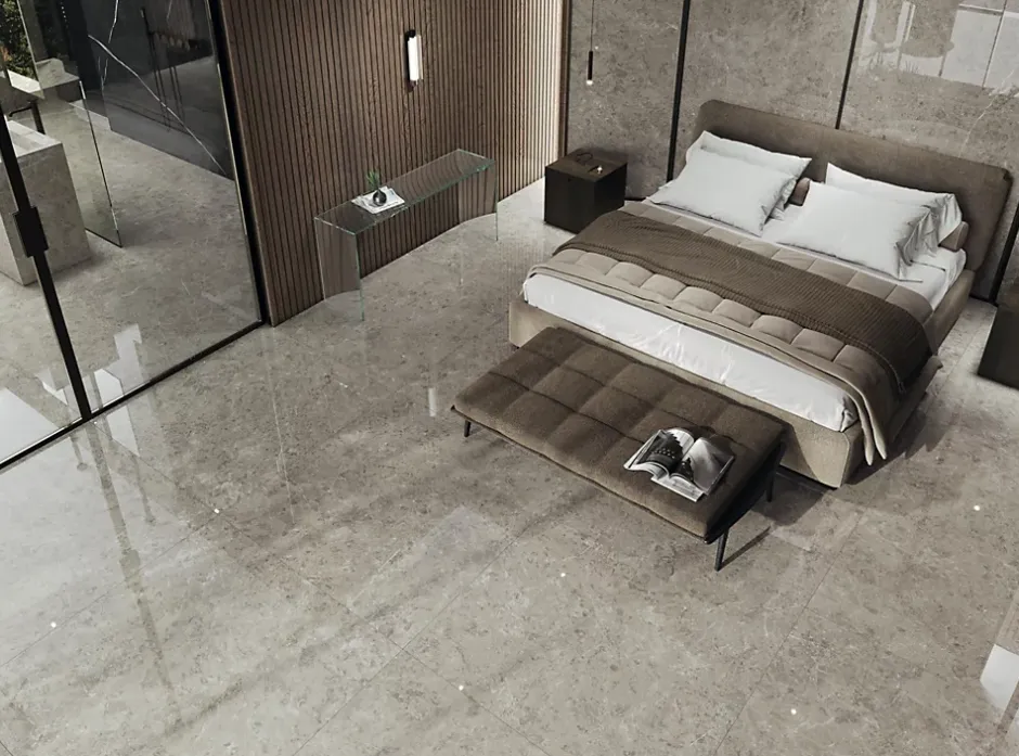 Ro'Ma Carrelage Carrelage effet Marbre Gris Impérial 240x120x0,9 cm Brillant Orsiano - Mur intérieur (vendu par carton de 2,88 m²) - RO'MA CARRELA