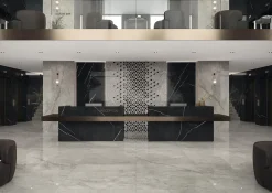 Ro'Ma Carrelage Carrelage effet Marbre Gris Royal 240x120x0,9 cm Brillant Orsiano - Mur intérieur (vendu par carton de 2,88 m²) -