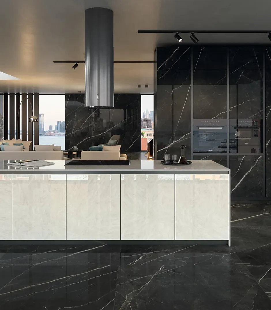 Carrelage effet Marbre Noir Notte 278x120x0,6 cm Brillant Florenza - Mur intérieur (vendu par carton de 3,336 m²) - RO'MA CARRELAG-Ro'Ma Carrelage New